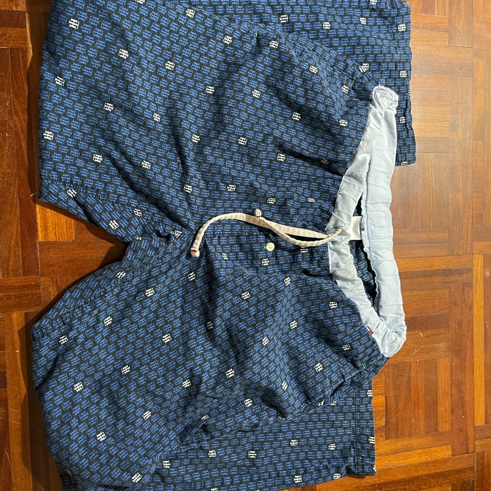 Blue Patterned Drawstring Shorts